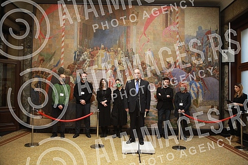 On the occasion of marking the Statehood Day of the Republic of Serbia, the National Museum, after extensive conservation and restoration works, today solemnly presented the monumental work of Paje Jovanovic, Coronation of Emperor Dusan, also known a