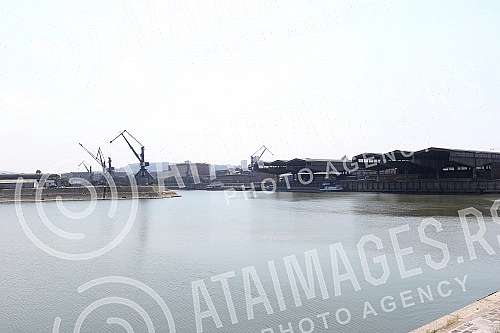 Belgrade Port on river Danube.Luka Beograd na reci Dunav.