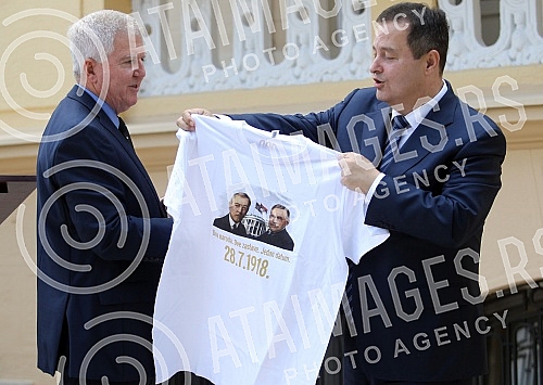 Minister of Foreign Affairs of Serbia Ivica Dacic and Kyle Randolph Scott - US ambassador have highlighted the Serbian flag at the residence. This marked the 100th anniversary of the Serbian flag being highlighted as the first flag of a foreign count