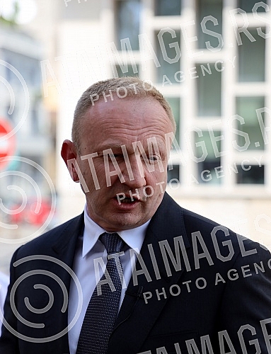 The president of the Freedom and Justice Party, Dragan Djilas, gave a statement to the First Basic Public Prosecutor's Office regarding the charges he filed against Serbian President Aleksandar Vucic and Finance Minister Sinisa Mali for 