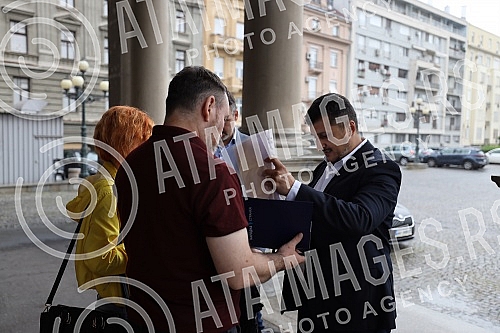 Milos Pavlovic, head of the People's Party's committee group, who will appeal to the Belgrade High Court to annul illegal decisions on the election of mayors, deputy mayors and members of the City Council, held a press conference in front of the Belg