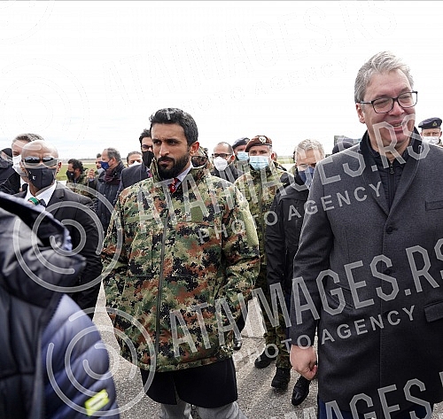 The President of the Republic of Serbia Aleksandar Vucic and His Highness Sheikh Nasser bin Hamad bin Isa Al Khalifa attended a demonstration of weapons, military equipment and capabilities of the units of the Serbian Army at the Military Airport 