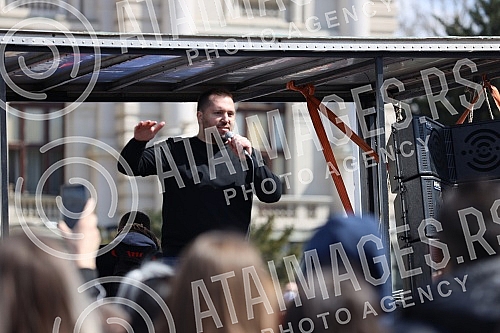 Freelancers protest against the proposal to amend the Law on personal income tax, which was adopted by the Government in front of the National assembly of Serbia.Protest frilensera zbog predloga za izmenu Zakona o porezu na dohodak gradjana koji je
