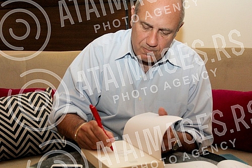 Federico Moccia, italian writer, screenwriter and film director in Belgrade gives interview.Federiko Moca (Federico Moccia) italijanski pisac, scenarista i reziser u Beogradu daje intervju.