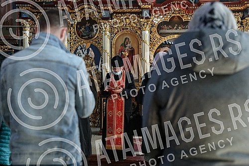 Morning liturgy at a church in a settlement Jacovo.Jutarnja liturgija u crkvi u naselju u Jakovu.
