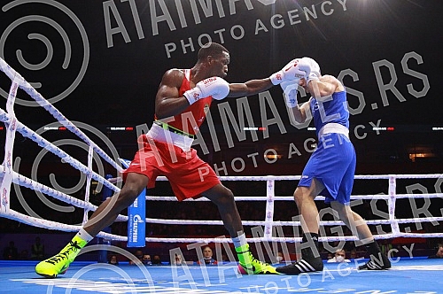 2021 Olympic Boxing World Championships - Stark Arena. Round 32, Middleweight (75kg), Kevin Schumann (Germany) (RED) vs Almir Memic (Serbia).Svetsko prvenstvo u olimpijskom boksu 2021 - Stark arena.