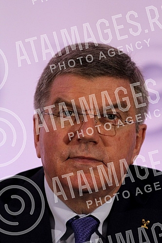 Poseta Tomasa Baha (Thomas Bach) predsednika Medjunarodnog Olimpijskog komiteta (International Olympic Committe) Beogradu. Konferencija odrzana u Crowne Plaza.