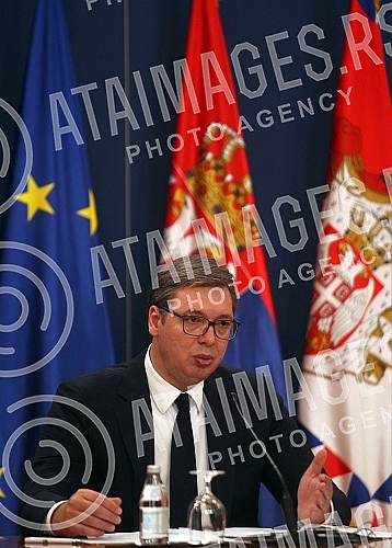 At the Palace of Serbia, President of Serbia Aleksandar Vucic met with ambassadors of EU member states in Serbia.U Palati Srbija predsednik Srbije Aleksandar Vucic sastao se sa ambasadorima zemalja clanica EU u Srbiji.