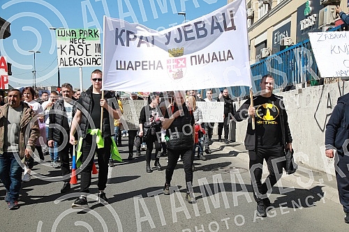 The protest against e-fiscalization on the markets of Serbia started in front of TC Usca, and then the participants in the protest crossed Branko's bridge and headed towards the building of RTS.Protest protiv e-fiskalizacije na pijacama Srbije kren