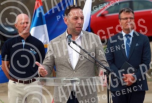 Unveiling of a memorial bench for Slovenian pilot Edvard Rusjan, organized by the Embassy of Slovenia in Edvard Rusjan Park in the new line park next to the Concrete Hall.Otkrivanje spomen klupe slovenackom pilotu Edvardu Rusjanu u organizaciji Amb