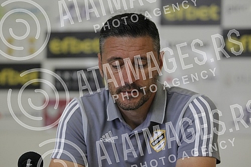 The press conference of the coach of FC Cukaricki, Dusan Kerkez, before the rematch of the second round of qualification for the Conference League between Cukaricki and Racing Union from Luxembourg, was held in the press room of the stadium of FC Cuk