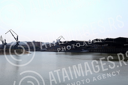 Belgrade Port on river Danube.Luka Beograd na reci Dunav.