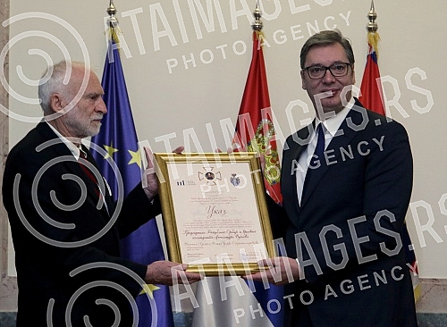 Representatives of the Sajkaska Development Center presented the President of Serbia, Aleksandar Vucic, with the Grand Cross of the leader George Stratimirovic, and this high recognition, named after the commander of the Serbian military forces durin