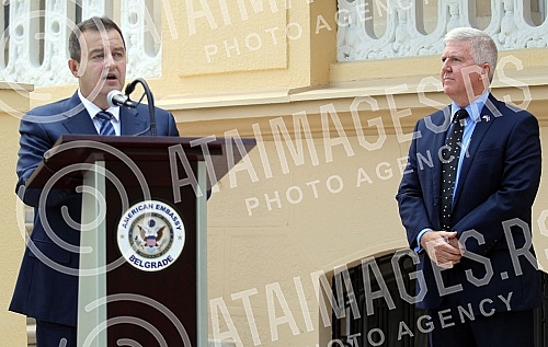 Minister of Foreign Affairs of Serbia Ivica Dacic and Kyle Randolph Scott - US ambassador have highlighted the Serbian flag at the residence. This marked the 100th anniversary of the Serbian flag being highlighted as the first flag of a foreign count