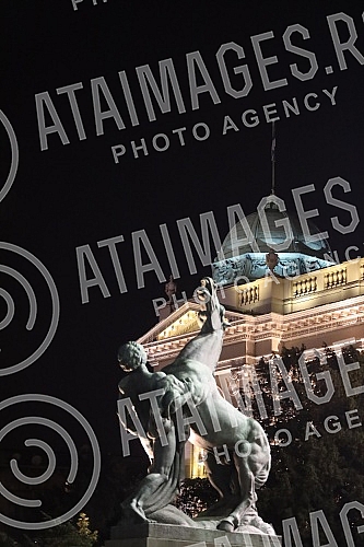 Exterior of the House of the National Assembly of Serbia located on Nikola Pasic Square in downtown Belgrade capital of the Republic of Serbia.Eksterijer Doma Narodne skupstine Srbije koji se nalazi na Trgu Nikole Pasica u centru Beograda, glavnog 