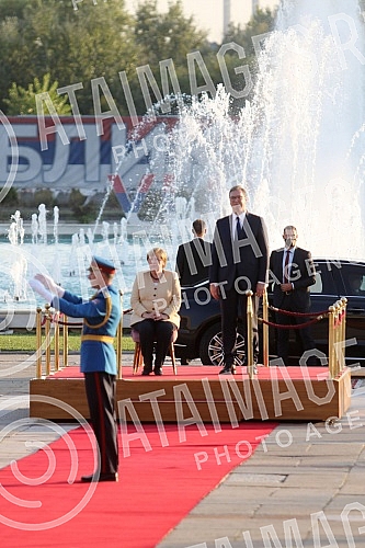 Festive reception of German Chancellor Angela Merkel in front of the Palace of Serbia.Svecani docek nemacke kancelarke Angela Merkel ispred Palate Srbija.