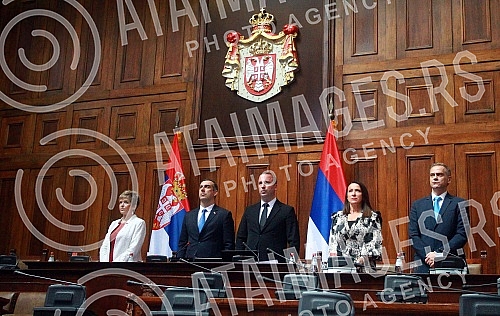 The first session of the Second Regular Session of the National Assembly of Serbia, whose agenda includes one item - the Bill on Amendments to the Law on Ministries, which was submitted by 148 members of parliament, began in the building of the Natio