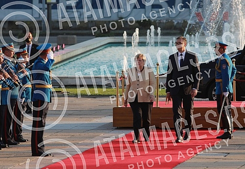 Festive reception of German Chancellor Angela Merkel in front of the Palace of Serbia.Svecani docek nemacke kancelarke Angela Merkel ispred Palate Srbija.