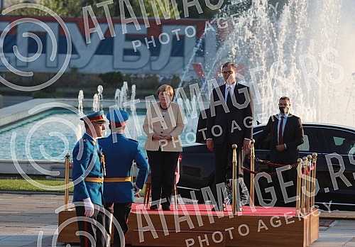 Festive reception of German Chancellor Angela Merkel in front of the Palace of Serbia.Svecani docek nemacke kancelarke Angela Merkel ispred Palate Srbija.