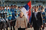 Festive reception of German Chancellor Angela Merkel in front of the Palace of Serbia.Svecani docek nemacke kancelarke Angela Merkel ispred Palate Srbija.