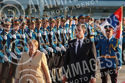 Festive reception of German Chancellor Angela Merkel in front of the Palace of Serbia.Svecani docek nemacke kancelarke Angela Merkel ispred Palate Srbija.