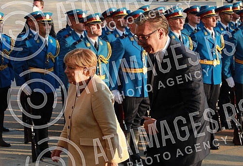 Festive reception of German Chancellor Angela Merkel in front of the Palace of Serbia.Svecani docek nemacke kancelarke Angela Merkel ispred Palate Srbija.