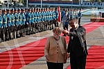 Festive reception of German Chancellor Angela Merkel in front of the Palace of Serbia.Svecani docek nemacke kancelarke Angela Merkel ispred Palate Srbija.
