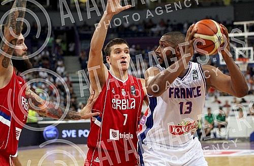 Friendly basketball match between Serbia and France.Prijateljska kosarkaska utakmica izmedju nacionalnih timova Srbije i Francuske.