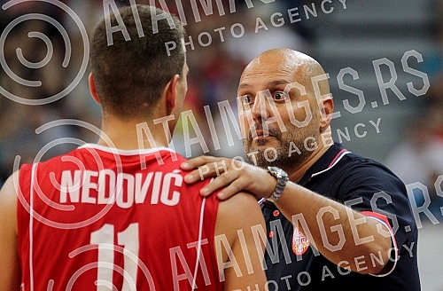 Friendly basketball match between Serbia and France.Prijateljska kosarkaska utakmica izmedju nacionalnih timova Srbije i Francuske.