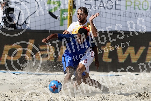 Euro Beach Soccer League 2017 tournament held in Belgrade. Game between France and Spain. Evropska Liga 2017 u fudbalu na pesku. Utakmica izmedju Francuske i Spanije. 