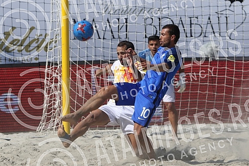 Euro Beach Soccer League 2017 tournament held in Belgrade. Game between France and Spain. Evropska Liga 2017 u fudbalu na pesku. Utakmica izmedju Francuske i Spanije. 
