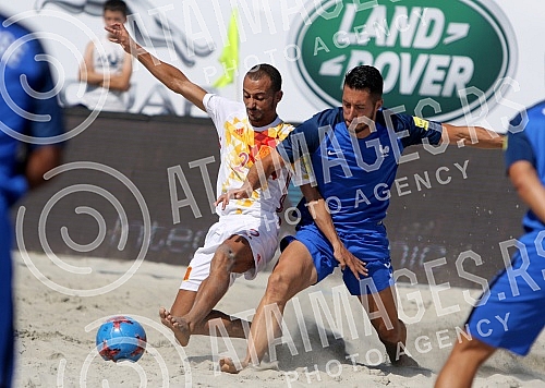 Euro Beach Soccer League 2017 tournament held in Belgrade. Game between France and Spain. Evropska Liga 2017 u fudbalu na pesku. Utakmica izmedju Francuske i Spanije. 