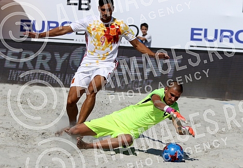 Euro Beach Soccer League 2017 tournament held in Belgrade. Game between France and Spain. Evropska Liga 2017 u fudbalu na pesku. Utakmica izmedju Francuske i Spanije. 