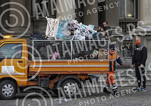 A Christmas tree decorated in front of the City assembly by activists of the One in five million movement, the let's defend Kosutnjak initiative, the New party and the Green party in the action 