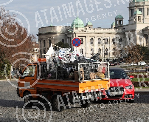 A Christmas tree decorated in front of the City assembly by activists of the One in five million movement, the let's defend Kosutnjak initiative, the New party and the Green party in the action 