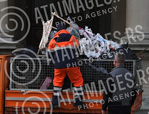 A Christmas tree decorated in front of the City assembly by activists of the One in five million movement, the let's defend Kosutnjak initiative, the New party and the Green party in the action 