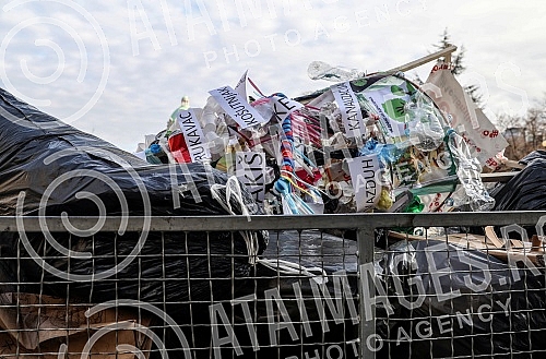 A Christmas tree decorated in front of the City assembly by activists of the One in five million movement, the let's defend Kosutnjak initiative, the New party and the Green party in the action 