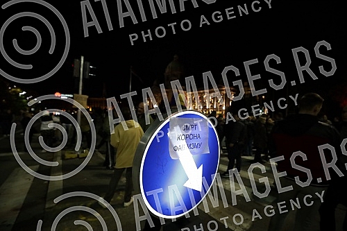 Protest against the introduction of kovid passes in front of the National Assembly of Serbia.Protest protiv uvodjenja kovid propusnica ispred Narodne skupstine Srbije.