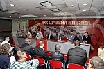 Konferencija povodom potpisavanja ugovora o saradnji izmedju FK Crvena Zvezda i 12 skola fudbala iz Srbije odrzana u medija centru FK Crvena Zvezda na stadionu `Rajko Mitic`.
