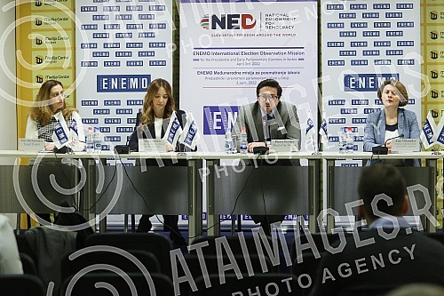 The ENEMO International Mission to Observe the Presidential and Early Parliamentary Elections in Serbia held a press conference at the Media Center.Konferencija za medije Medjunarodne misije za posmatranje predsednickih i prevremenih parlamentarnih