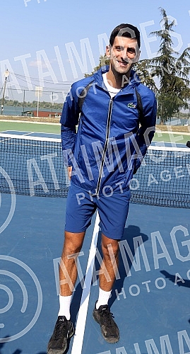Practice of Novak Djokovic held on Tennis center 