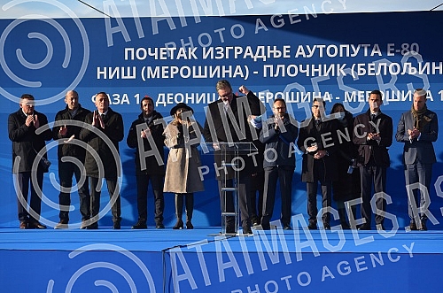 The President of the Republic of Serbia, Aleksandar Vucic, attended the ceremony marking the beginning of works on the construction of the highway E-80 Nis (Merosina) - Plocnik (Beloljin), phase 1, section Merosina-Merosina 1.Predsednik Republike S