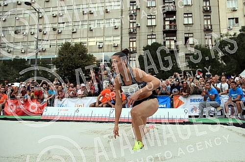 Womans long jump competition held in Belgrade. Takmicenje u skoku u dalj  u sklopu promocije dvoranskog sampionata Evrope odzanao na beogradskim Terazijama. 
