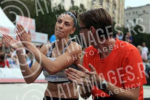 Womans long jump competition held in Belgrade. Takmicenje u skoku u dalj  u sklopu promocije dvoranskog sampionata Evrope odzanao na beogradskim Terazijama. 