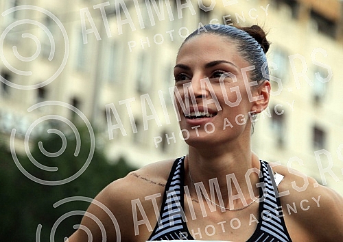 Womans long jump competition held in Belgrade. Takmicenje u skoku u dalj  u sklopu promocije dvoranskog sampionata Evrope odzanao na beogradskim Terazijama. 