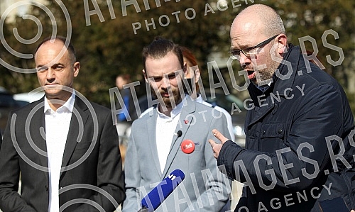 A press conference was held in front of the National assembly house, organized by the Social democratic party, the New party, the Civic democratic forum, the Hungarian movement, the Movement 1 out of 5 million, the Vlaska party, KLIP, New serbia, the