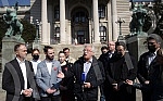 A press conference was held in front of the National assembly house, organized by the Social democratic party, the New party, the Civic democratic forum, the Hungarian movement, the Movement 1 out of 5 million, the Vlaska party, KLIP, New serbia, the