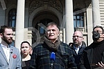 A press conference was held in front of the National assembly house, organized by the Social democratic party, the New party, the Civic democratic forum, the Hungarian movement, the Movement 1 out of 5 million, the Vlaska party, KLIP, New serbia, the