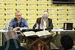 The organizer of the facsimile of Miroslav's Gospel, Veljko Topalovic, and the author of the documentary series on the history of the manuscript, Bosko Savkovic, held a press conference to discuss the damage to Miroslav's Gospel.Priredjivac faksimi