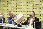 The organizer of the facsimile of Miroslav's Gospel, Veljko Topalovic, and the author of the documentary series on the history of the manuscript, Bosko Savkovic, held a press conference to discuss the damage to Miroslav's Gospel.Priredjivac faksimi